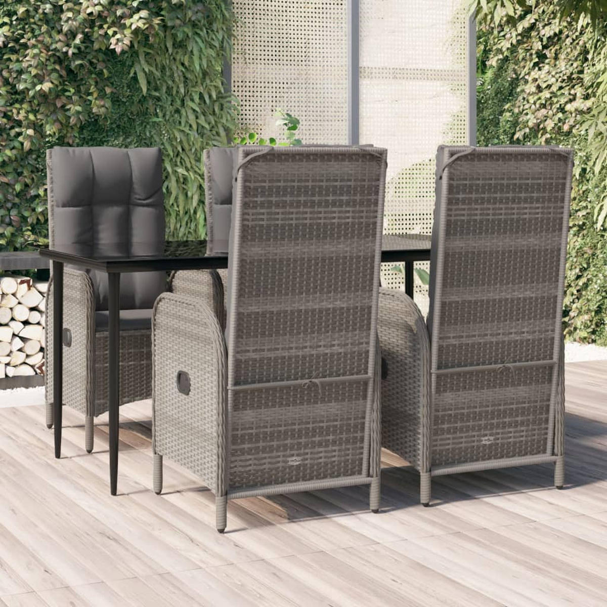 GARTEN-ESSGRUPPE 5-TLG. Mit Kissen Schwarz Und Grau Poly Rattan - Grau, Kunststoff - vidaXL