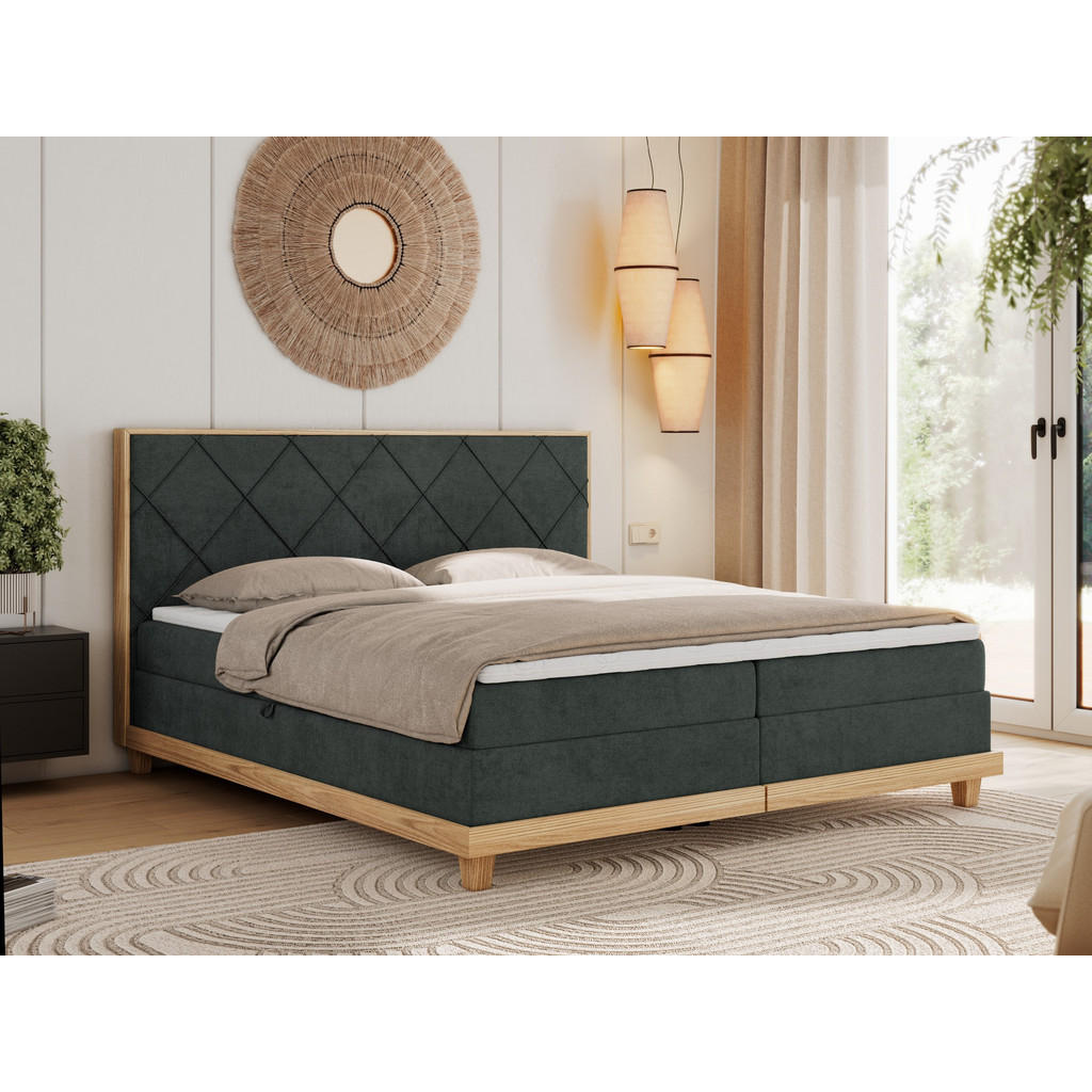 Thumbnail - MKS Boxbett, Dunkelgrau, Textil, 2-Sitzer, H3, Rechteckig, 140x200 cm, Oeko-Tex®, Schlafzimmer, Betten, Boxspringbetten