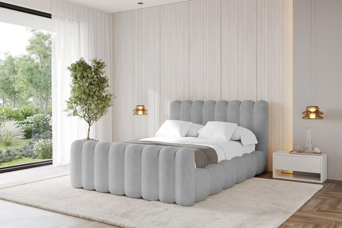 POLSTERBETT mit Bettkasten, Fußteil und Lattenrost, Boxbett ohne Matratze - SENA-Z 140x200 Grau - Hellgrau, Holzwerkstoff/Textil (140/200cm) - ALTDECOR