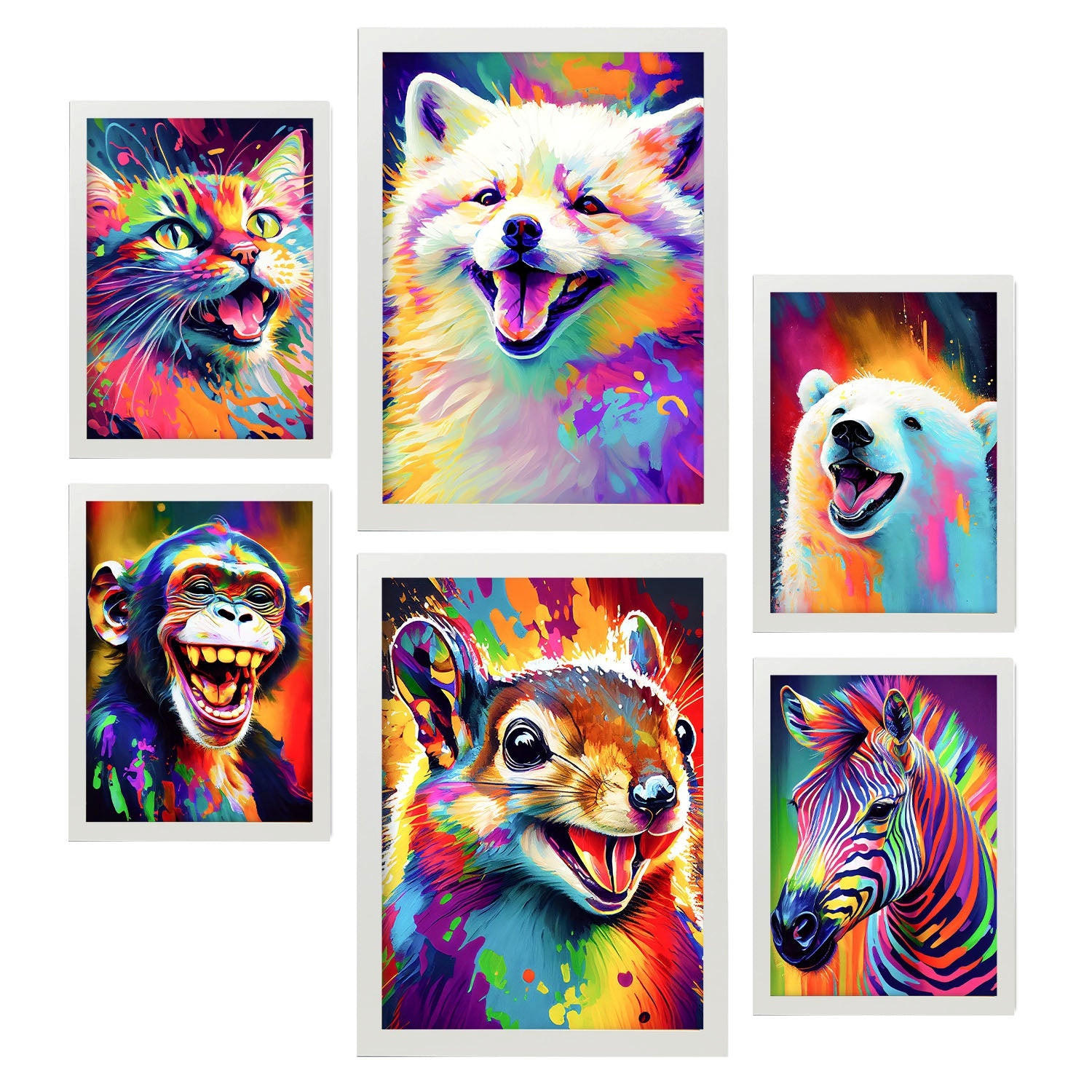 POSTER Set Mit 6 Säugetiere Im Hochformat Lebhafte Aquarell Stil Illustrationen Von Lächelnde Tiere Innenarchitektur A3 & A4 Weißer Rahmen - Weiß, Papier (29/3cm) - Nacnic