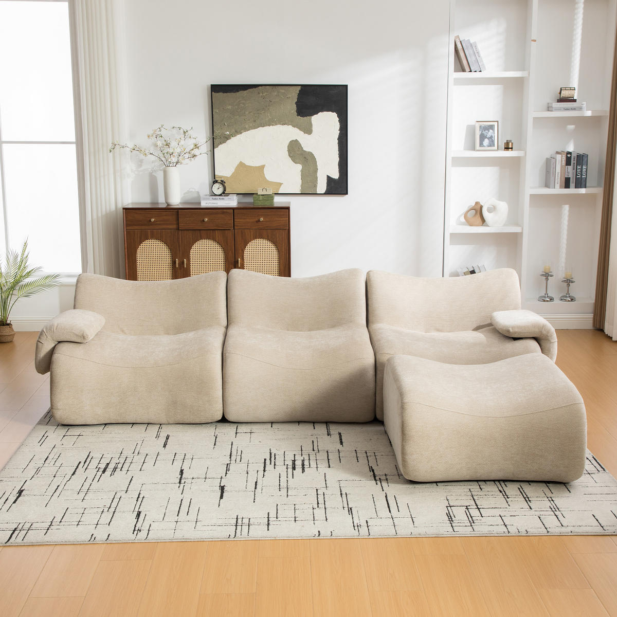 ECKSOFA Chenille Light Khaki ohne Montage - Hellbraun, Textil (284.5/181cm) - WISHDOR