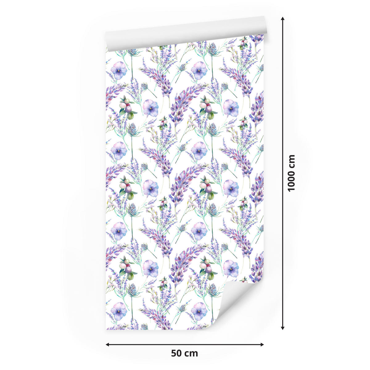 VLIESTAPETE Lavendel und Blüten – Lila, Grün, Weiß – 50x1000 cm - Lila/Weiß, Papier (50/1000cm) - Muralo
