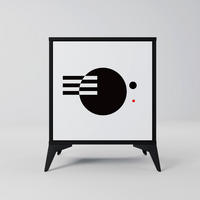 SIDEBOARD BLACK AND WHITE COMBINATION, Schwarz, 57,5x42x70,5 cm, Schwarze Metall-Sternfüße - Multicolor/Schwarz, Holzwerkstoff/Metall (57.5/70.5/42cm) - SpaceRebels