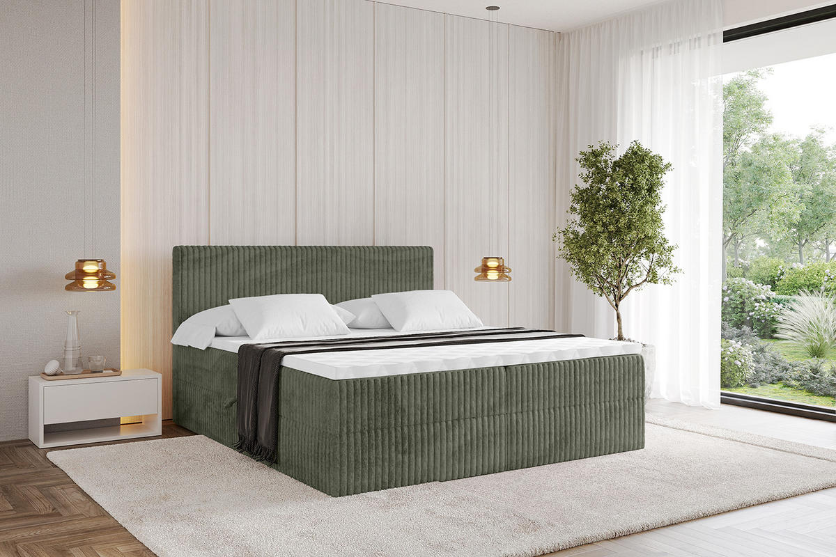 BOXBETT mit Matratze H3 und Lattenrost - TOLO - 200x200 Cord - Olive - Olivgrün, Holzwerkstoff/Kunststoff (200/200cm) - ALTDECOR
