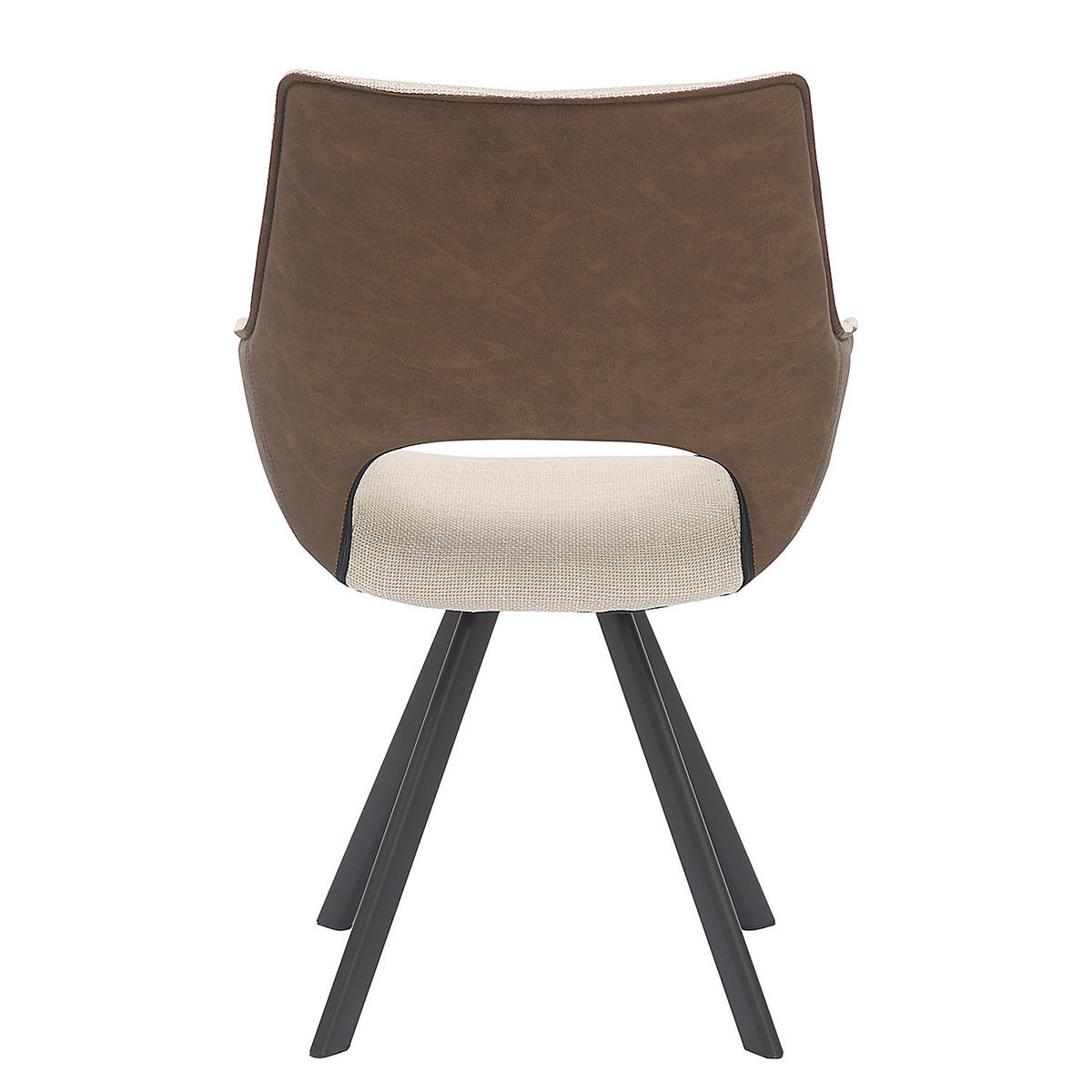 ARMLEHNENSTUHL - 2er-Set - Webstoff / Kunstleder - Beige/Schwarz, Textil/Metall (59/85/64cm) - home24
