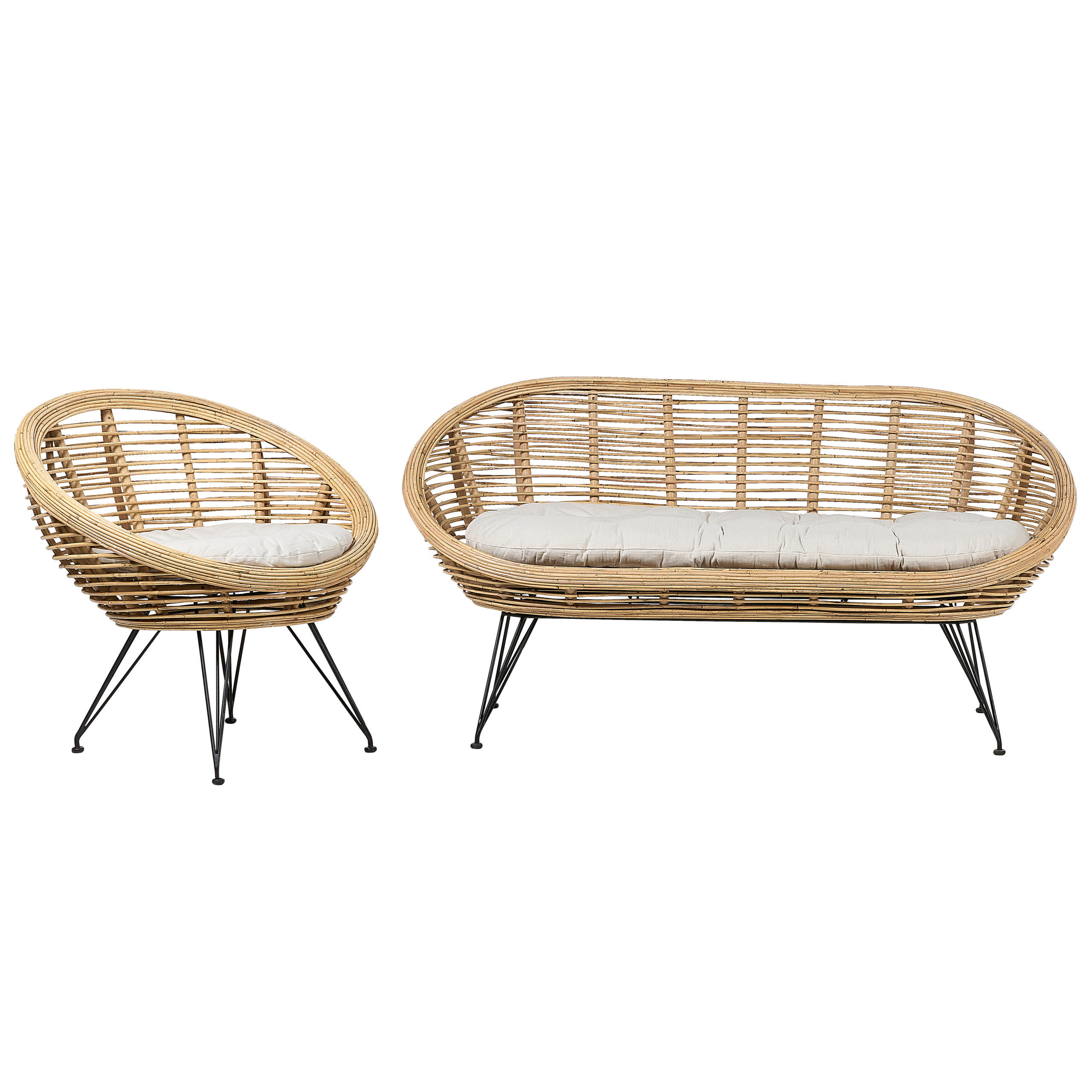 3-SITZER LOUNGE SET Rattan Hellbraun Maratea - Naturfarben, Naturmaterialen - Beliani