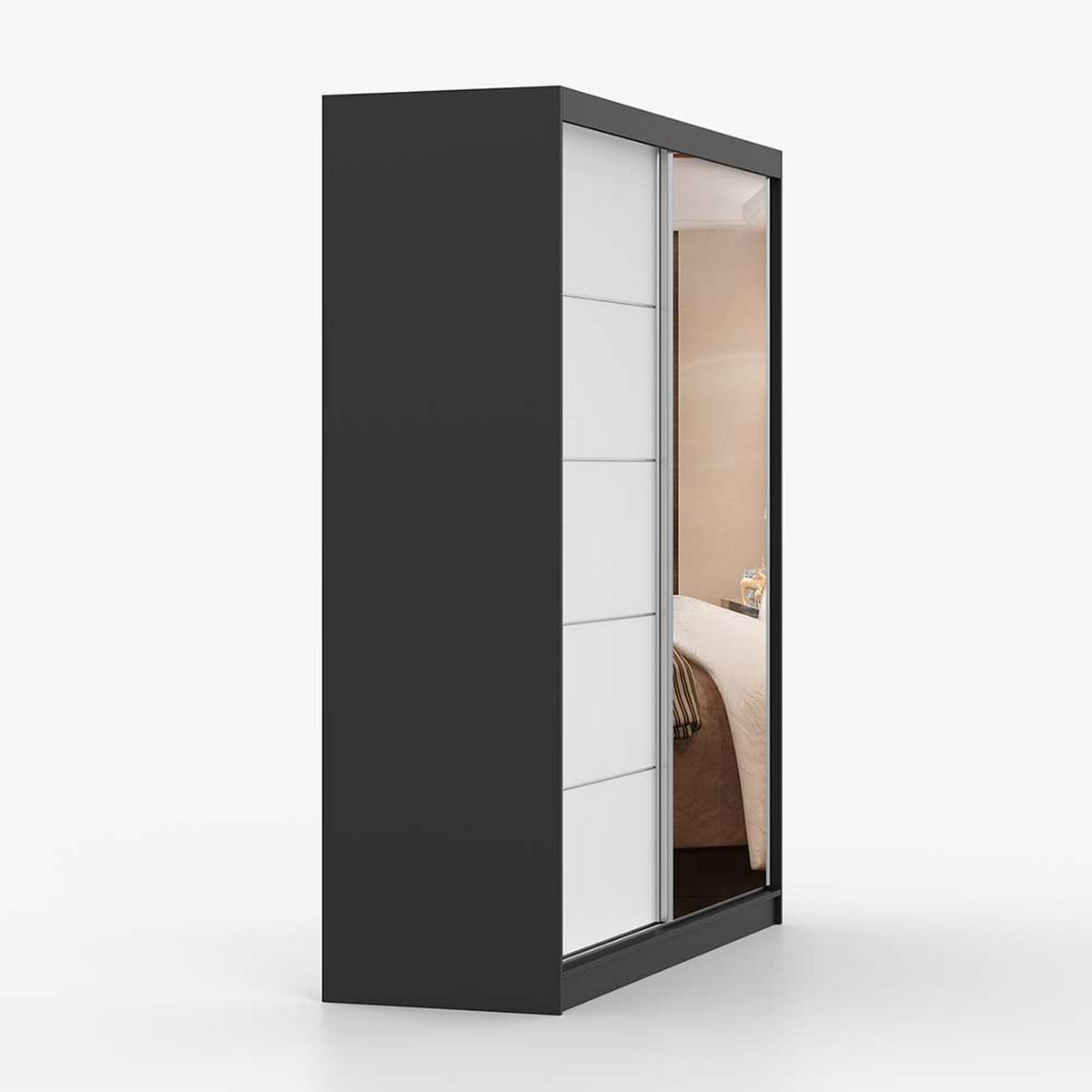 SCHWEBETÜRENSCHRANK 183/218/61 cm 2-türig Bella 03 Schwarz, Weiß - Alufarben/Schwarz, Glas/Holzwerkstoff (183/218/61cm) - imoebel24