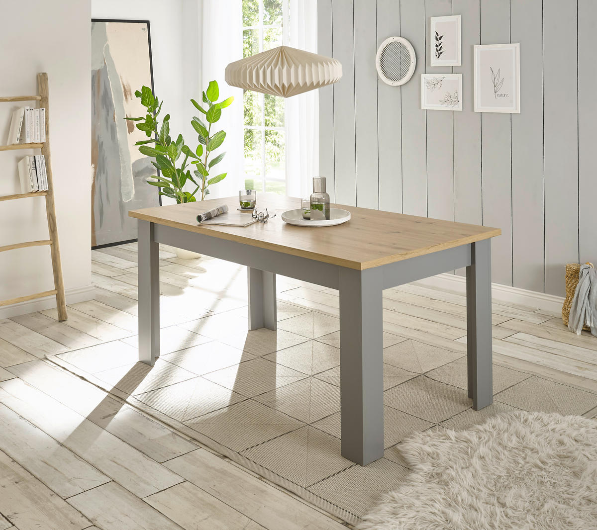 ESSTISCH C14 Light Gray & Artisan Eiche 160/76/90 cm Landhaus - Grau, Holzwerkstoff (90/160/76cm) - Livojo