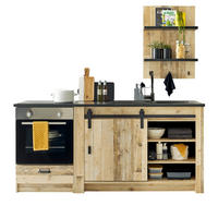 KÜCHEN-SET Used Wood hell, anthrazit 196 cm, Küchenschrank Set 3-teilig mit Schiebetür - Anthrazit/Schwarz, Holzwerkstoff/Metall (196/180/64cm) - Furn.Design