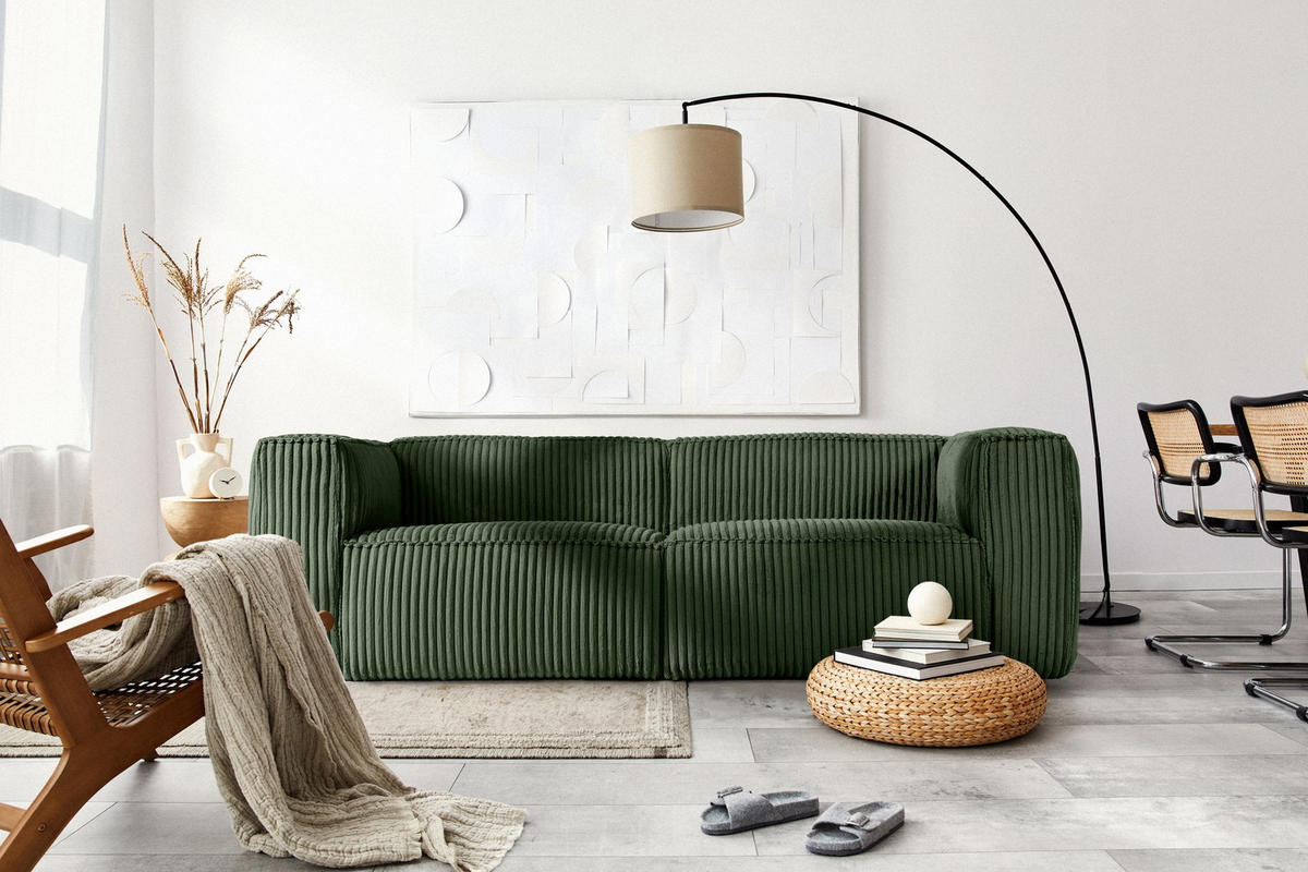 3-SITZER-SOFA FEROX Modern, Cord-Stoff, dunkelgrün - Dunkelgrün, Textil (246/73/96cm) - KONSIMO®