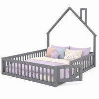 HAUSBETT 140/200 mit Schornstein-Design und Sicherheitsgitter in Grau - Grau, Holzwerkstoff (140/200cm) - EVRYAE