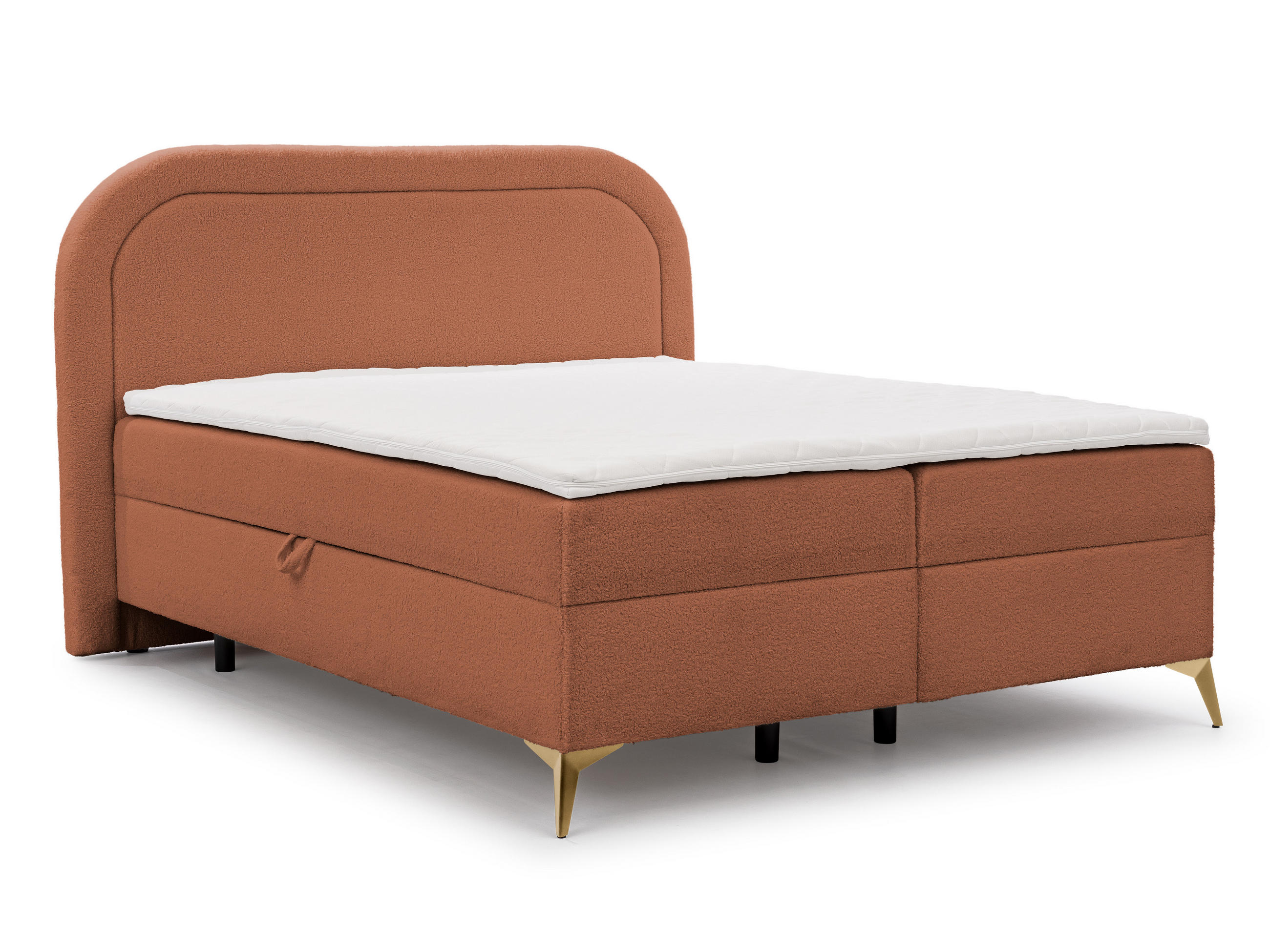 BOXBETT Sonna 140/200 cm Terrakotta Bouclé-Stoff mit abgerundetem Kopfteil und mit goldenen Metallfüßen - Terra cotta/Goldfarben, Holz/Textil (140/200cm) - S-Style Möbel