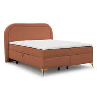 BOXBETT Sonna 200/200 cm Terrakotta Bouclé-Stoff mit abgerundetem Kopfteil und mit goldenen Metallfüßen - Terra cotta/Goldfarben, Holz/Textil (200/200cm) - S-Style Möbel