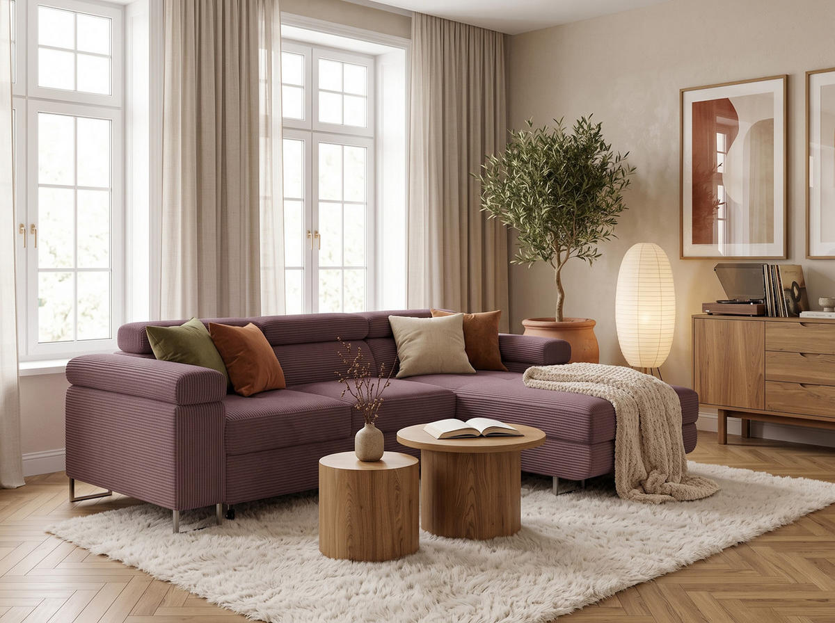 ECKSOFA VEMO MINI Rechts Rosa Cord-Stoff Kompakter Komfort für Wohnräume - Pink, Textil (175/235cm) - Barchello