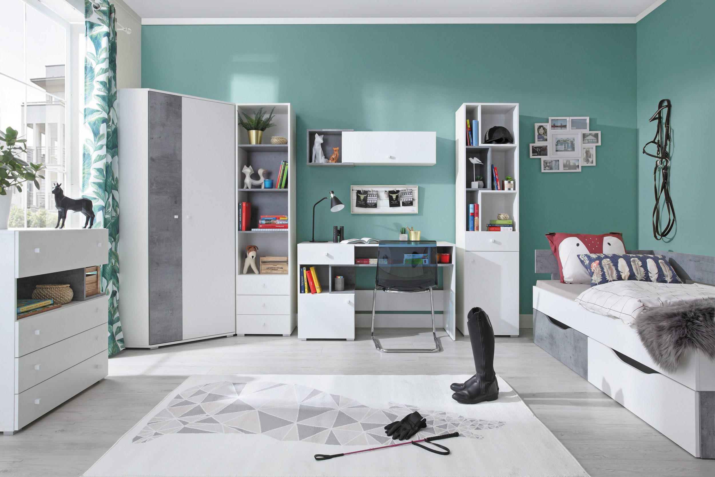 JUGENDZIMMER SIMON 7-teilig Weiß/Grau - Weiß/Grau, Holzwerkstoff (704/190/94cm) - Deine Möbel 24