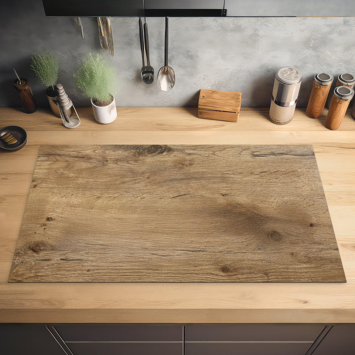 HERDABDECKPLATTE Holz - Braun - Holzoptik Ceranfeldabdeckung 90x52 cm - Eichefarben, Kunststoff (90/52/0.2cm) - MuchoWow