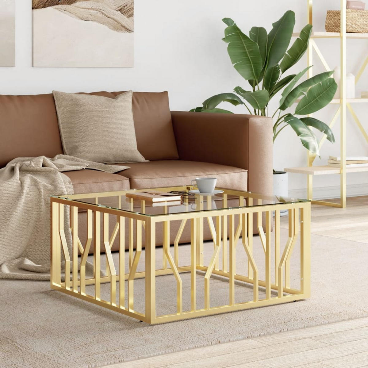 COUCHTISCH Golden 80x80x40 cm Edelstahl und Glas - Goldfarben, Metall (80/80/40cm) - furnicato