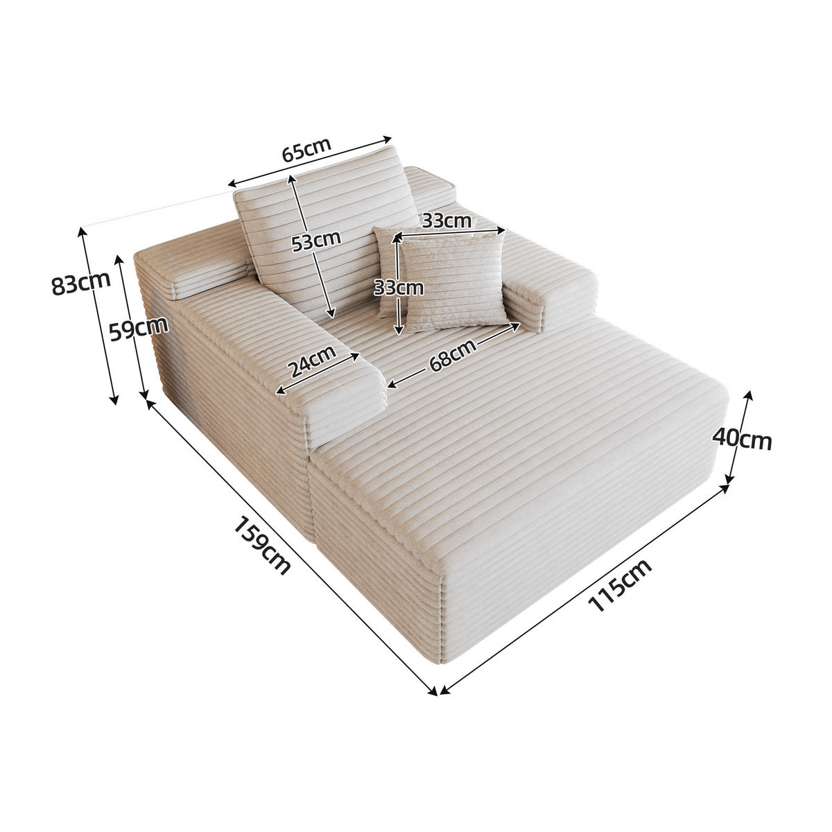SCHLAFSOFA DE-34763 mit tiefer Sitzfläche Weiß - Weiß, Textil (159/60/115cm) - ComfortXL
