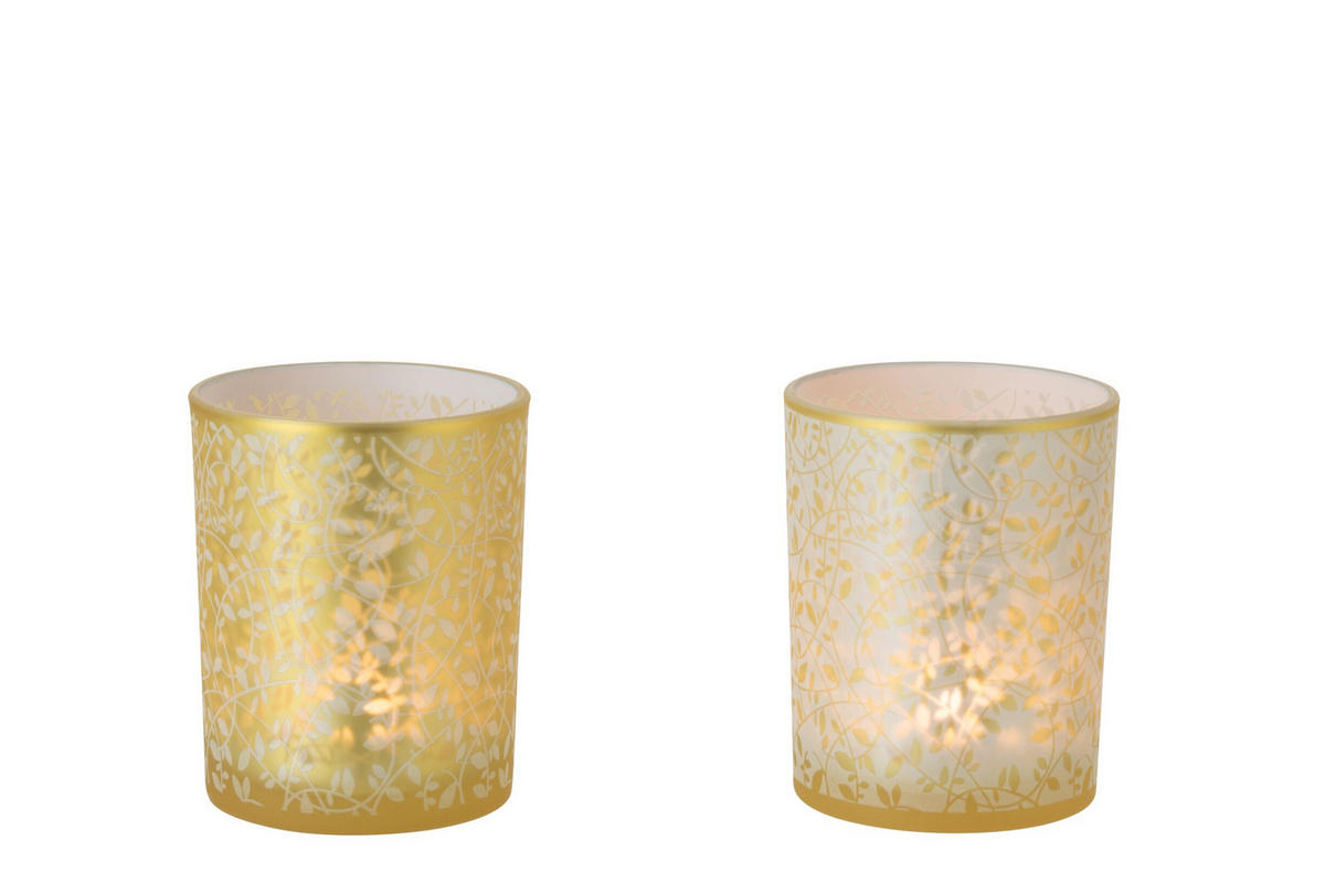 WINDLICHT BLÄTTCHEN Gold - Weiß, Glas (10/12.5cm) - J-Line