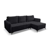 ECKSOFA Lucky in L-Form mit Schlaffunktion und Bettkasten, Farbe: Schwarz, Strukturstoff, Ottomane Links oder Rechts - Schwarz, Textil (275/160cm) - VENASI MÖBEL