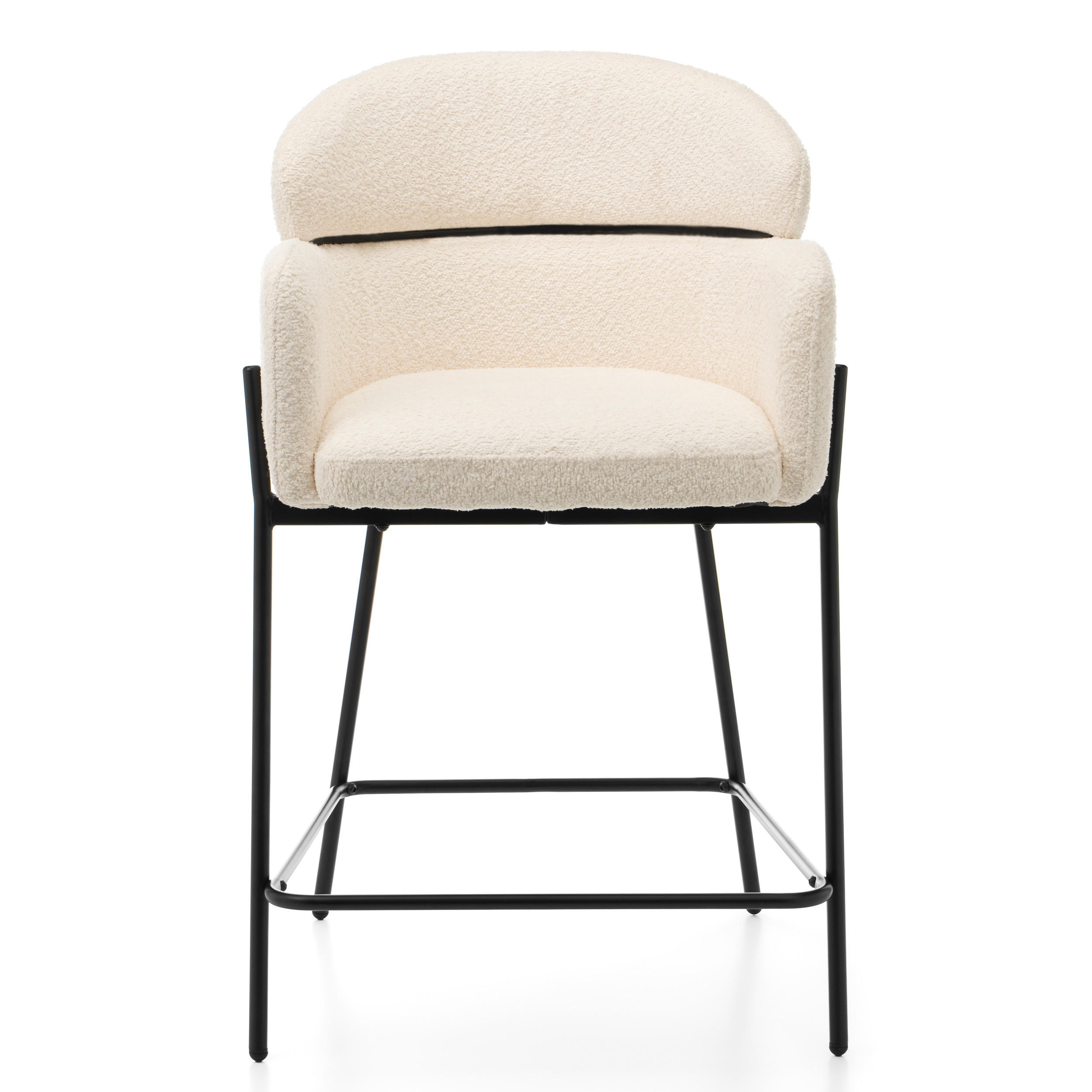 BARHOCKER BOLZANO gepolsterter mit Steppung - hellbeige - Boucle - Ecru/Schwarz, Textil/Metall (60/99/55cm) - NEW HOME