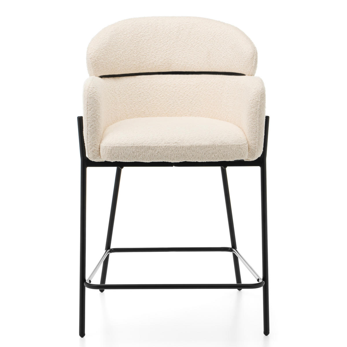 BARHOCKER BOLZANO gepolsterter mit Steppung - hellbeige - Boucle - Ecru/Schwarz, Textil/Metall (60/99/55cm) - NEW HOME