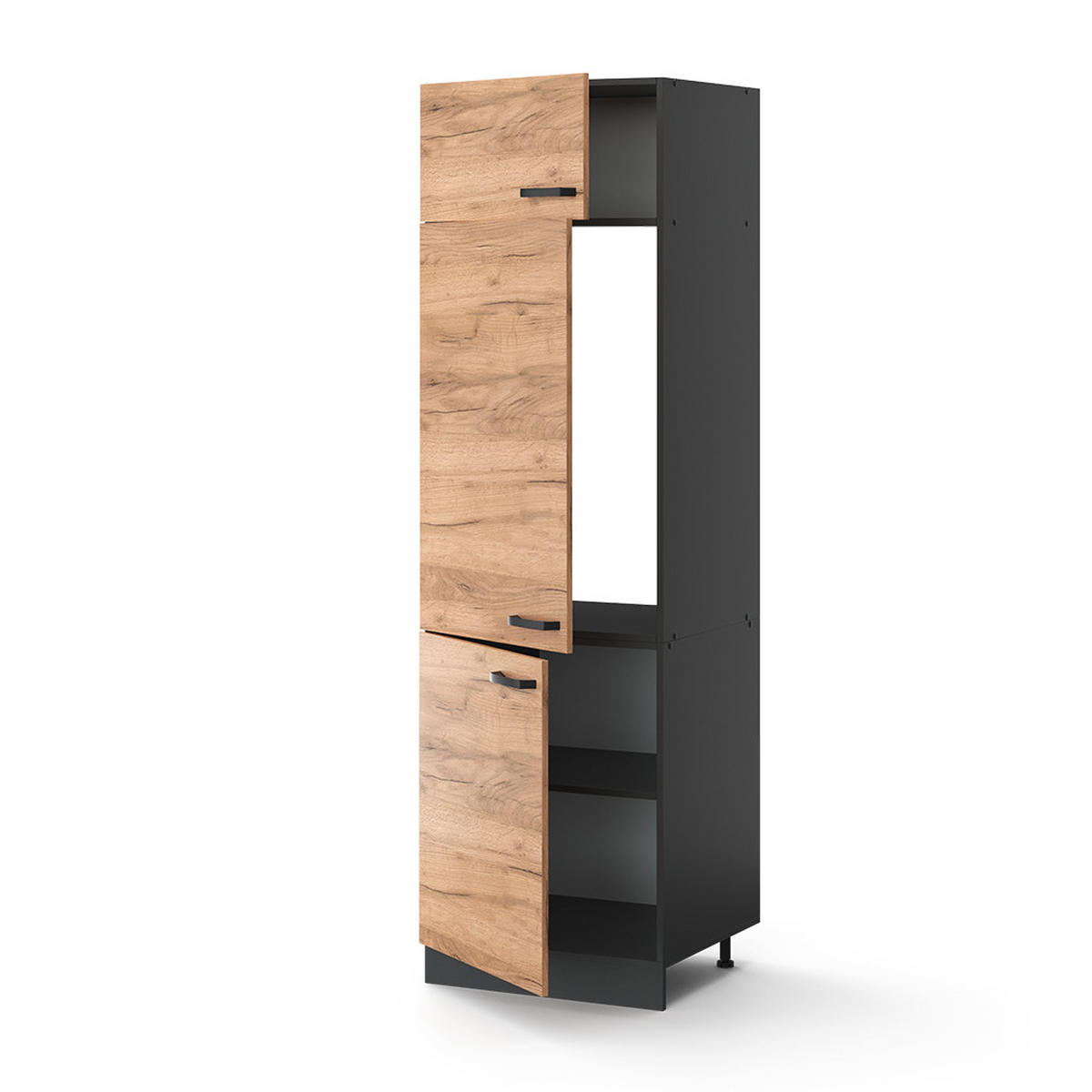 KÜHLUMBAUSCHRANK R-Line Goldkraft Eiche 60 cm - Honigeiche/Anthrazit, Holzwerkstoff (60/206.8/57.2cm) - Vicco
