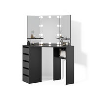 ECKSCHMINKTISCH Enna Schwarz 110 cm mit LED Beleuchtung - Schwarz, Holzwerkstoff (110/141.5/54cm) - Livinity®