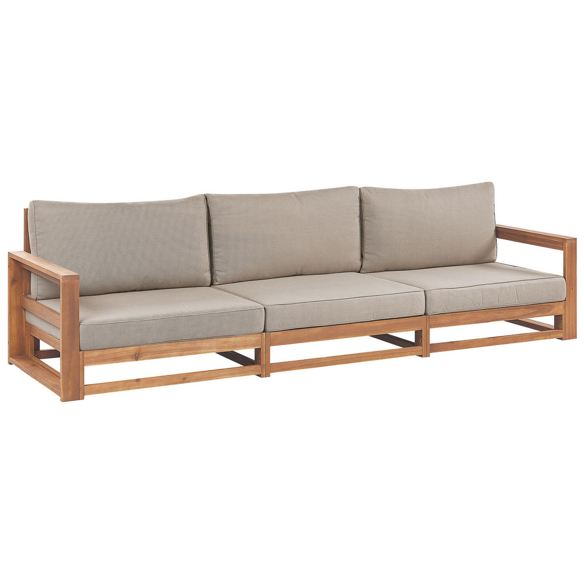 3-SITZER-GARTENSOFA Zertifiziertes Akazienholz hellbraun modular Auflagen taupe Timor II - Hellbraun/Beige, Holz (269/72/75cm) - Beliani