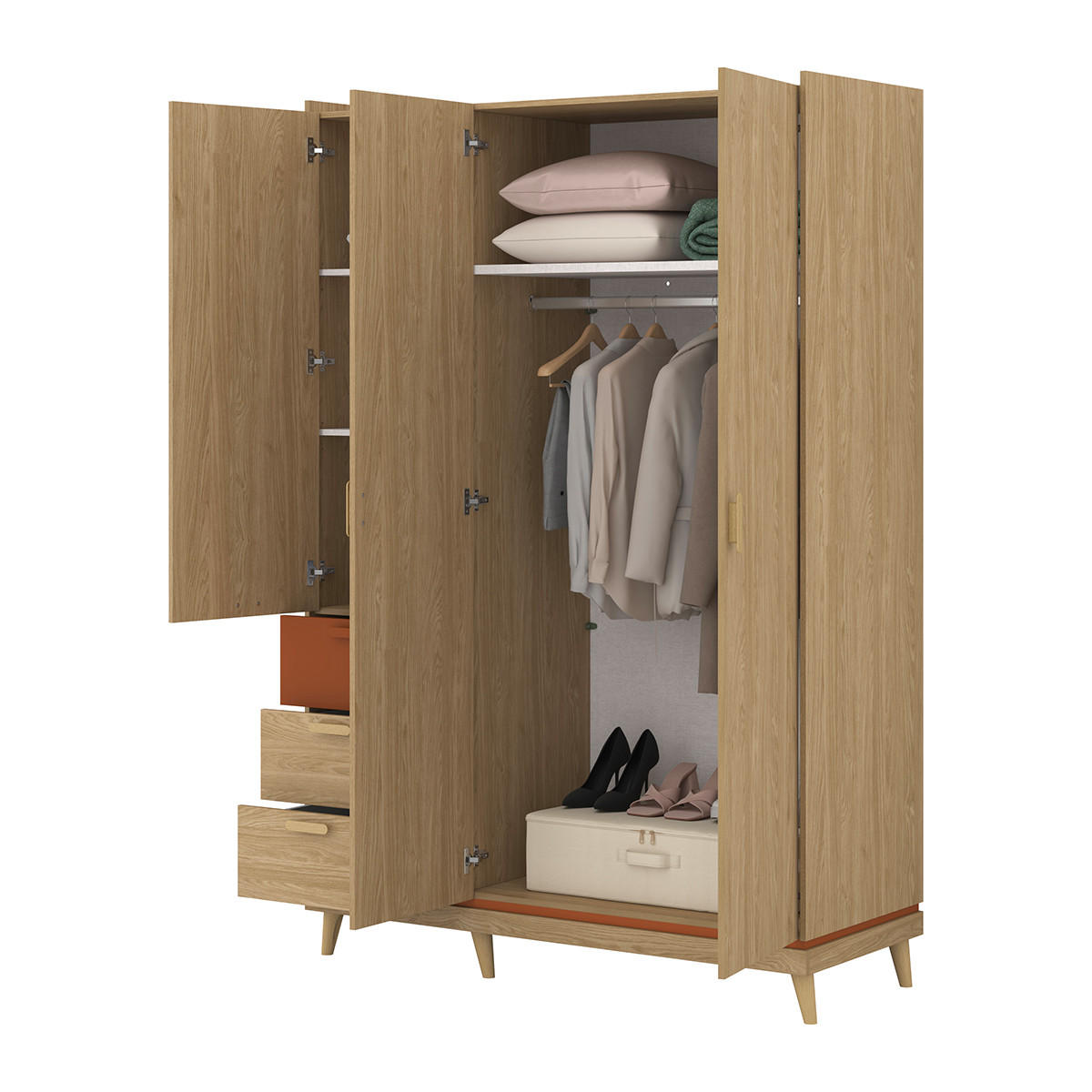 SKRIŇA 3 dvere Sandy Drevo - hnedá, kompozitné drevo (143.5/214.5/57.4cm) - Petits-meubles