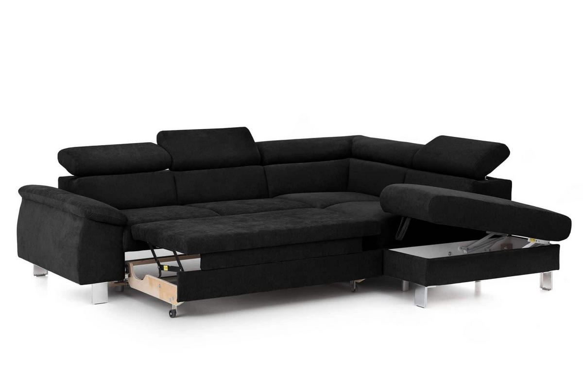 ECKSOFA mit Schlaffunktion und Bettkasten - Chromfarben/Schwarz, Holz/Textil (207/249cm) - Cotta