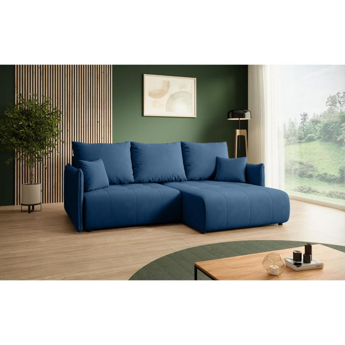 ECKSCHLAFSOFA Henry Mini blau rechts - Blau/Schwarz, Kunststoff/Textil (221/153cm) - Beautysofa
