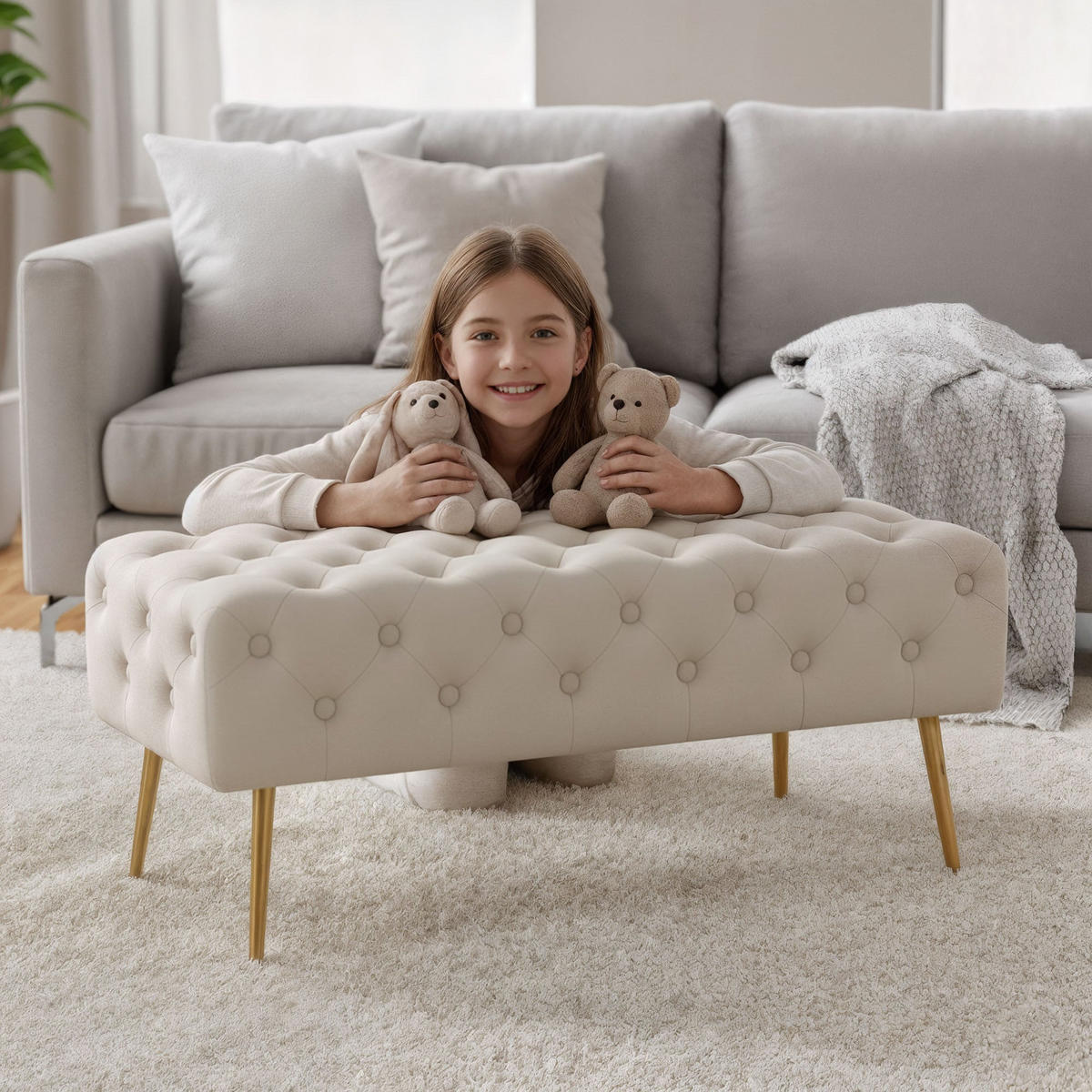 SITZHOCKER MONACO, Beige, T100xB41xH42 - Beige, Holz (41/42/100cm) - Milordbikes