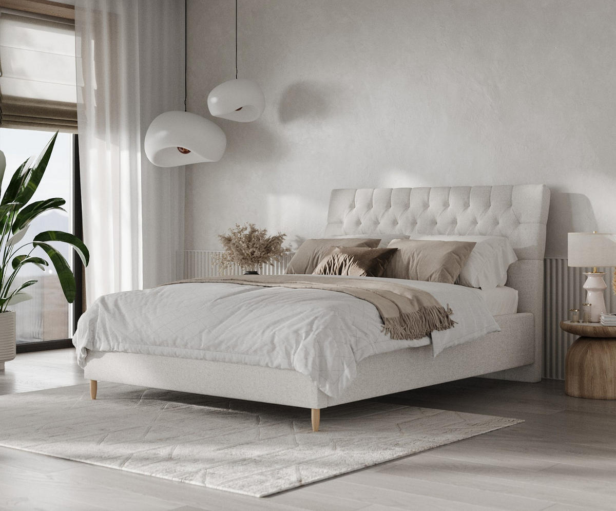 POLSTERBETT Lira 120/200 cm Hellbeige im Riva Stoff - Beige/Naturfarben, Holz/Holzwerkstoff (120/200cm) - AltaBeds