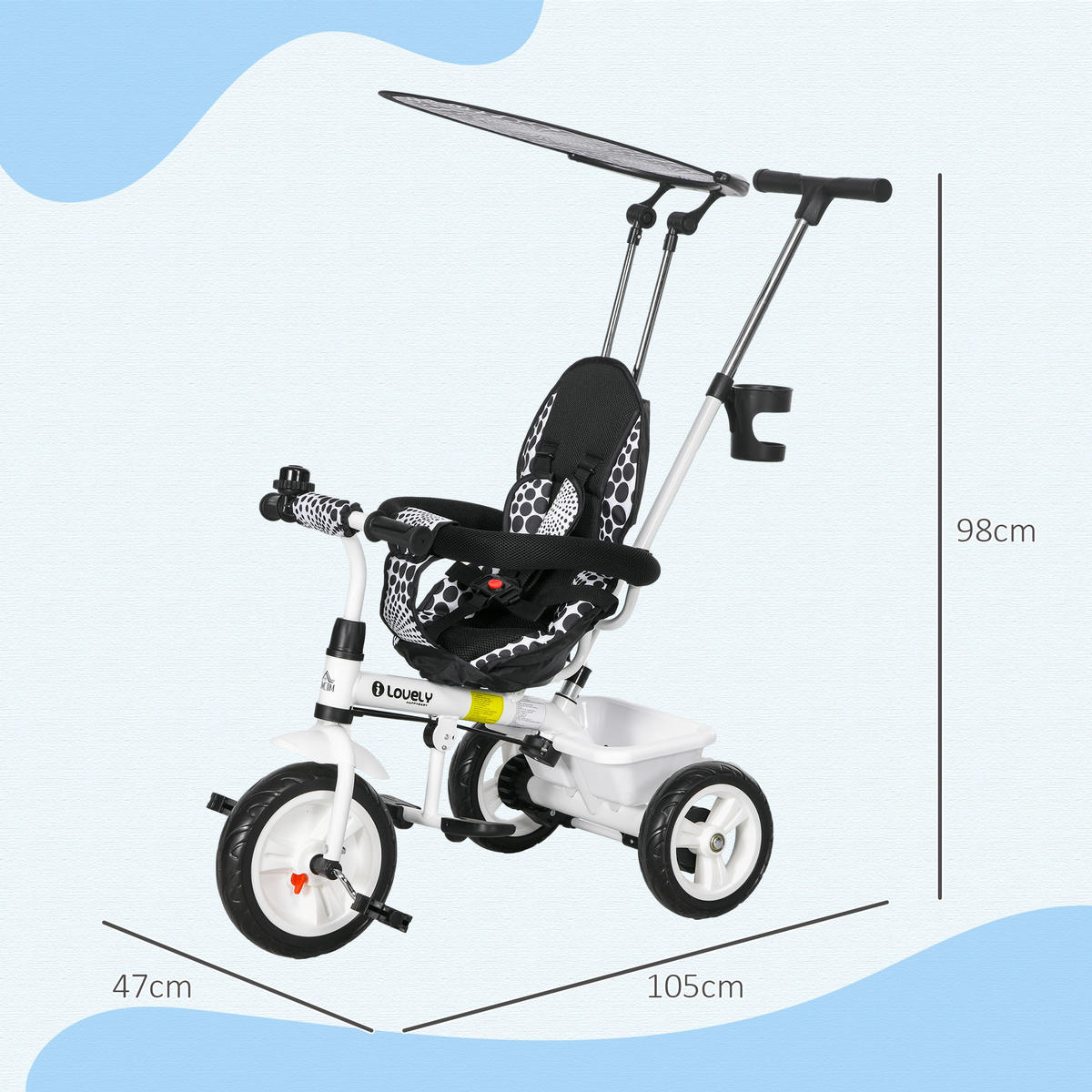 KINDERDREIRAD, Weiß, Metall+ Kunststoff - Weiß, Metall (105/47/98cm) - HOMCOM