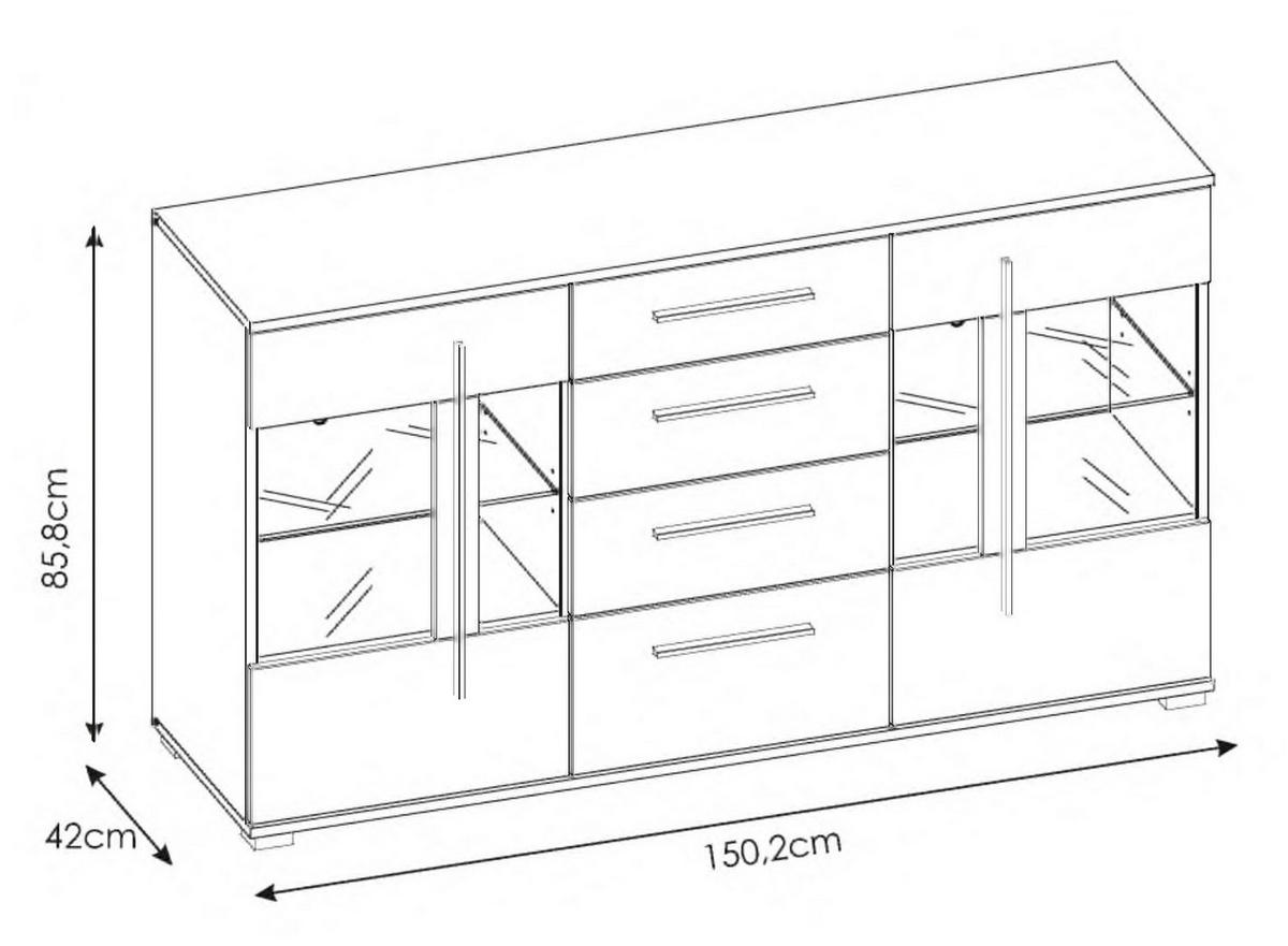 SIDEBOARD Cantara weiß / schwarz 150 / 42 / 86cm - Weiß Hochglanz/Schwarz, Holz/Holzwerkstoff (150/86/42cm) - Feldmann-Wohnen