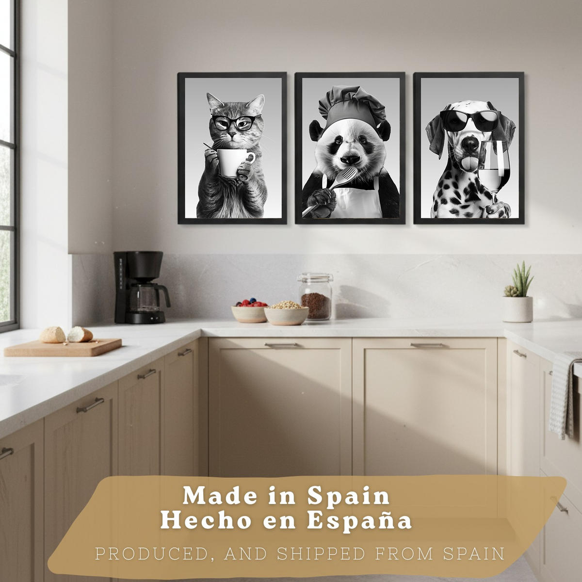PLAKAT Sada 3 Vtipná zvířata A3 Černý rám - černá, papír (29.7/1/42cm) - Nacnic