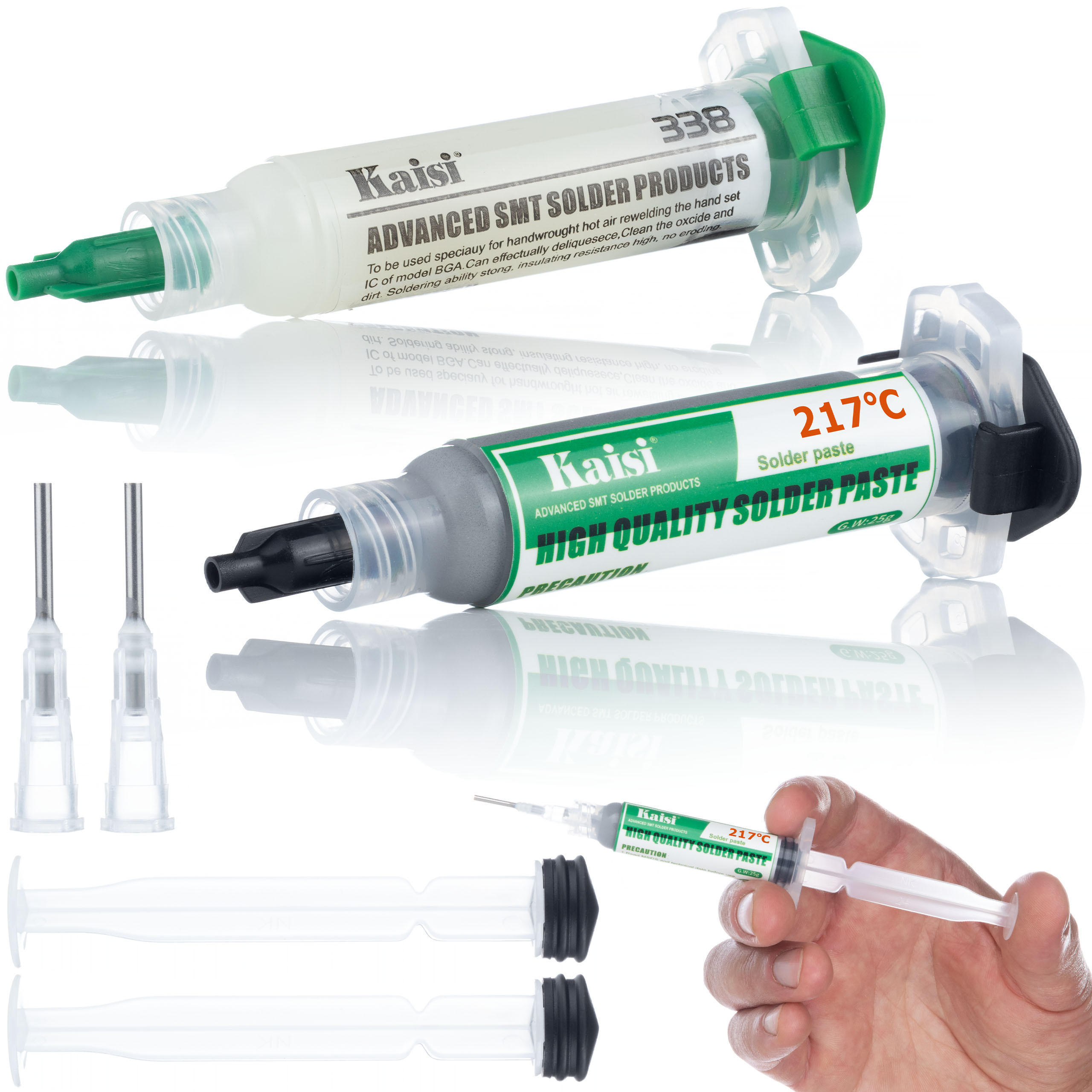 LÖTKOLBEN Flux 338 Set - Flussmittel Gel, Lötzinn 217 °C, 2x Applikator, 2x Nadel - Multicolor, Kunststoff/Metall (2/12/18cm)