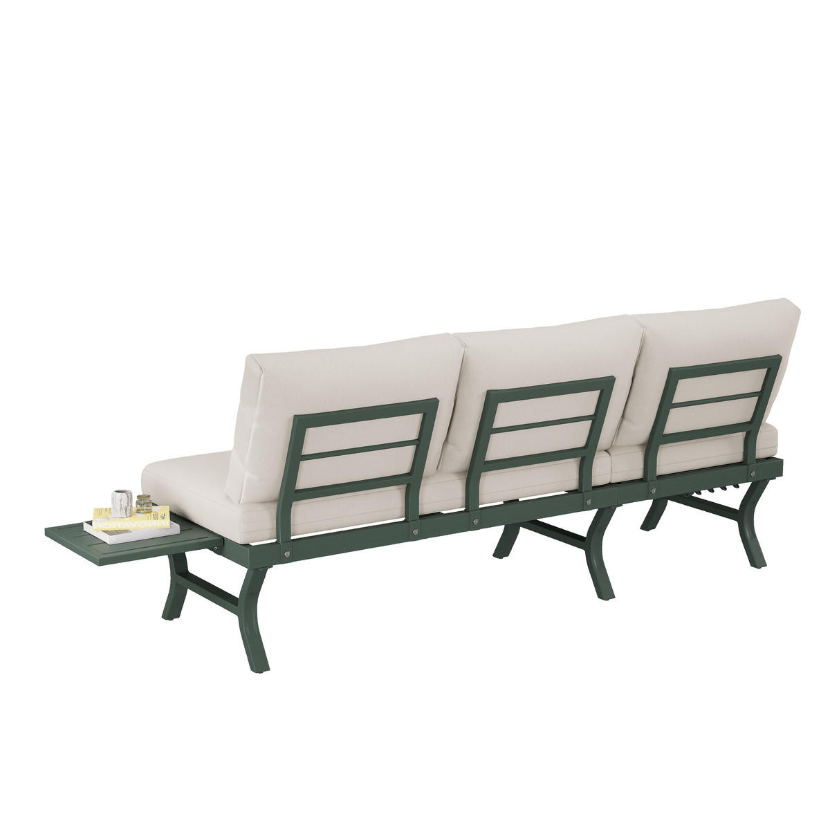 GARTENMÖBEL-SET 3-Sitzer Sofa Verstellbar Tisch Stahl Grün - Grün, Textil - FLIEKS