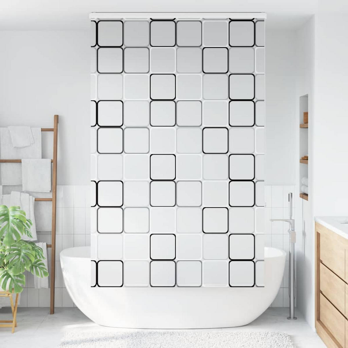 ROLLO für die Dusche 140/240 cm Stoffbreite 136 cm aus PEVA Quadrat Dekor - Multicolor, Kunststoff (140/240cm) - vidaXL