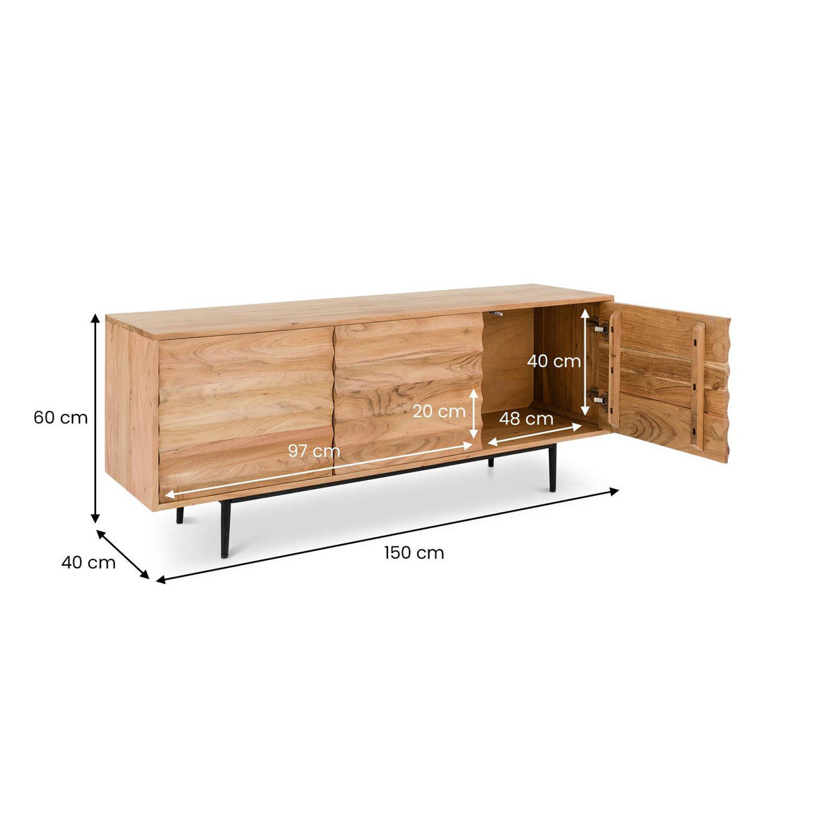 LOWBOARD VEDA natur - Naturfarben, Holz (150/60/40cm) - IDIMEX