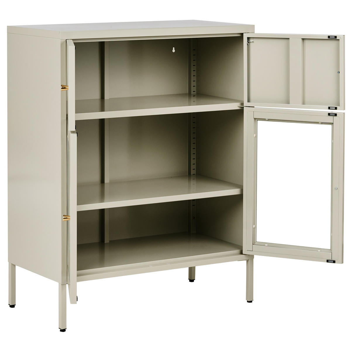VITRINE mit Glastüren Metall 80 cm Hellbeige Esholt - Beige, Metall (80/102/40cm) - Beliani