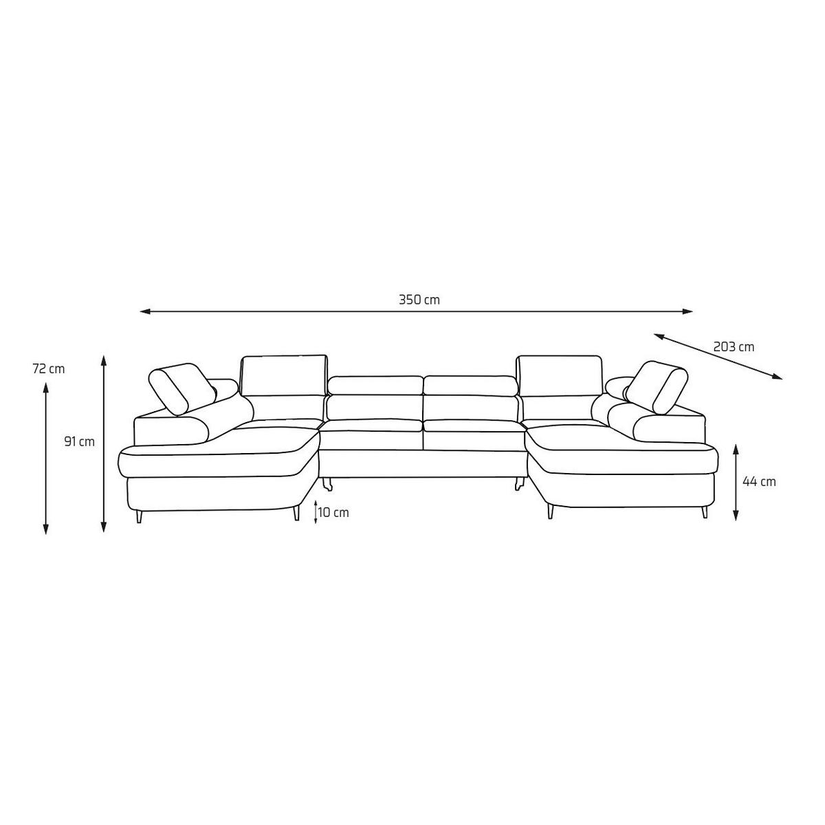 ECKSOFA U-Form PRIAM U2 mit Schlaffunktion 126x270 Velours Hellgrau - Chromfarben/Hellgrau, Holz/Textil (350/91/203cm) - Muffo