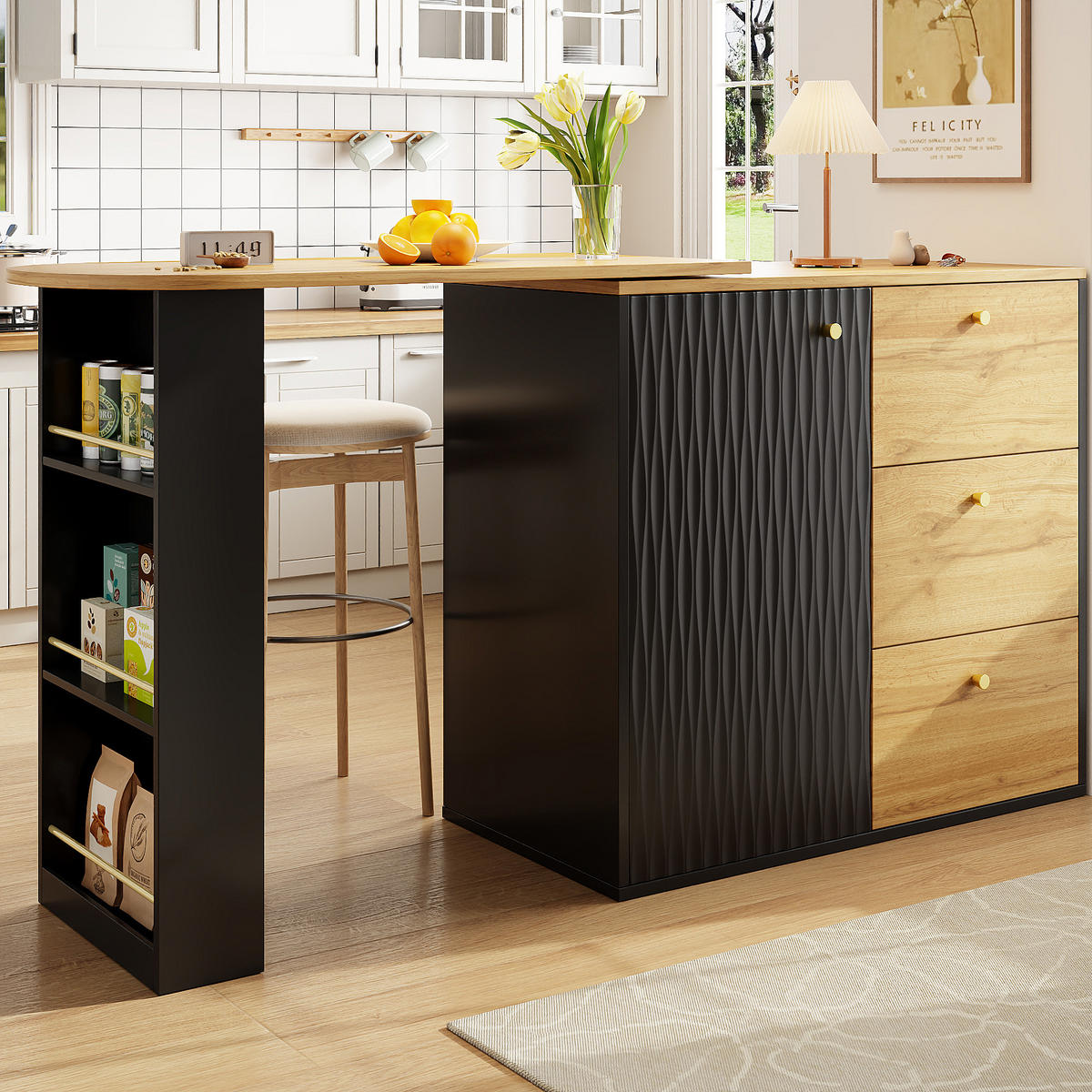 BARTISCH ausziehbarer mit Stauraum Schwarz und Braun - Schwarz/Braun, Holzwerkstoff (204/39/104cm) - Urban Meuble