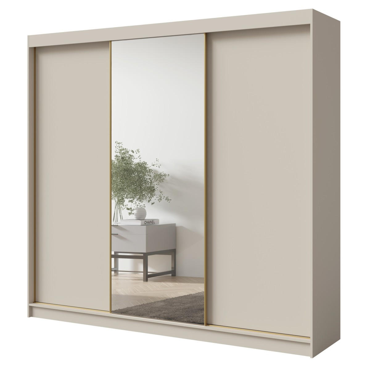 SCHWEBETÜRENSCHRANK mit Spiegel Fiore Plus 3D1L 250 Kaschmir/Gold - Kaschmir/Goldfarben, Holzwerkstoff/Metall (250/236/60cm) - mzm24