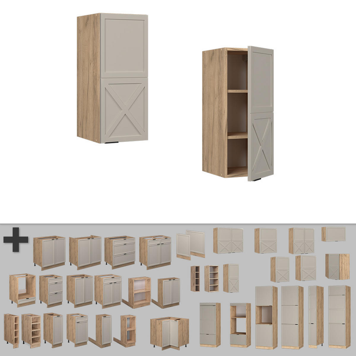 HÄNGESCHRANK Fame-Line GrauBeige 30 cm - Honigeiche/Eiche Wotan, Holzwerkstoff (30/72/34.1cm) - Vicco