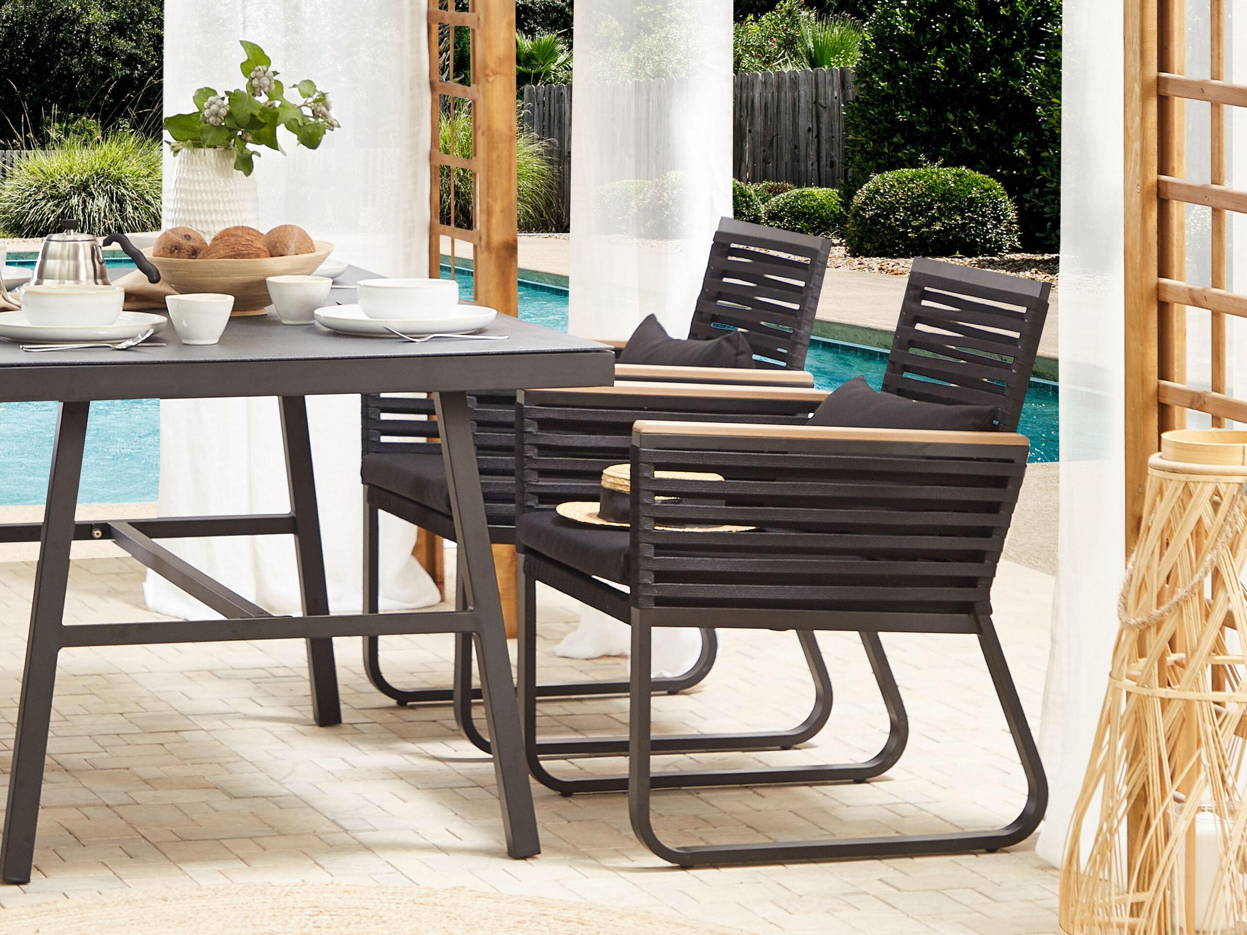 GARTENSTUHL 2er-Set Aluminium schwarz Canetto - Schwarz, Metall (60/83/65cm) - Beliani