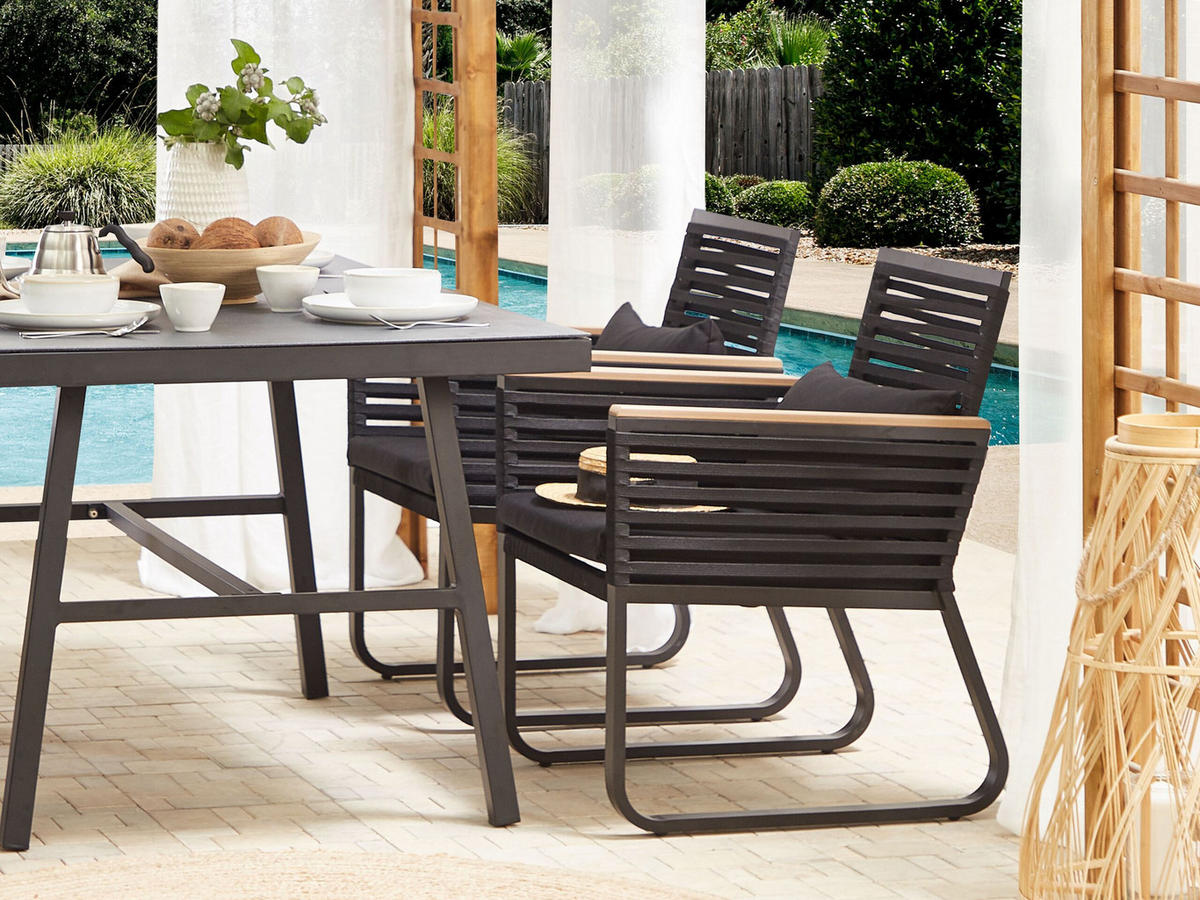 GARTENSTUHL 2er-Set Aluminium schwarz Canetto - Schwarz, Metall (60/83/65cm) - Beliani