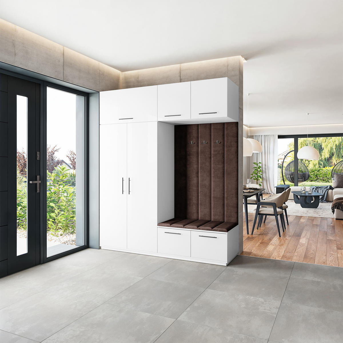 GARDEROBENSCHRANK REMA 200/240/60 cm Modern Garderobe-Set Weiß - Weiß/Braun, Holzwerkstoff (200/240/60cm) - MASSENO