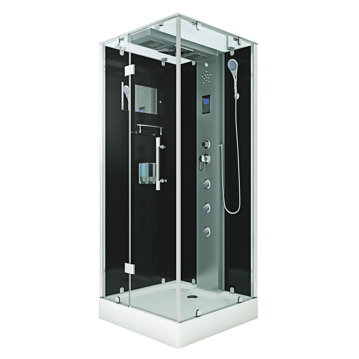 DAMPFDUSCHE Duschkabine D38-13L2-EC sw 90x90 - Schwarz, Glas/Kunststoff (90/90/218cm) - AcquaVapore by Sandra Jentho